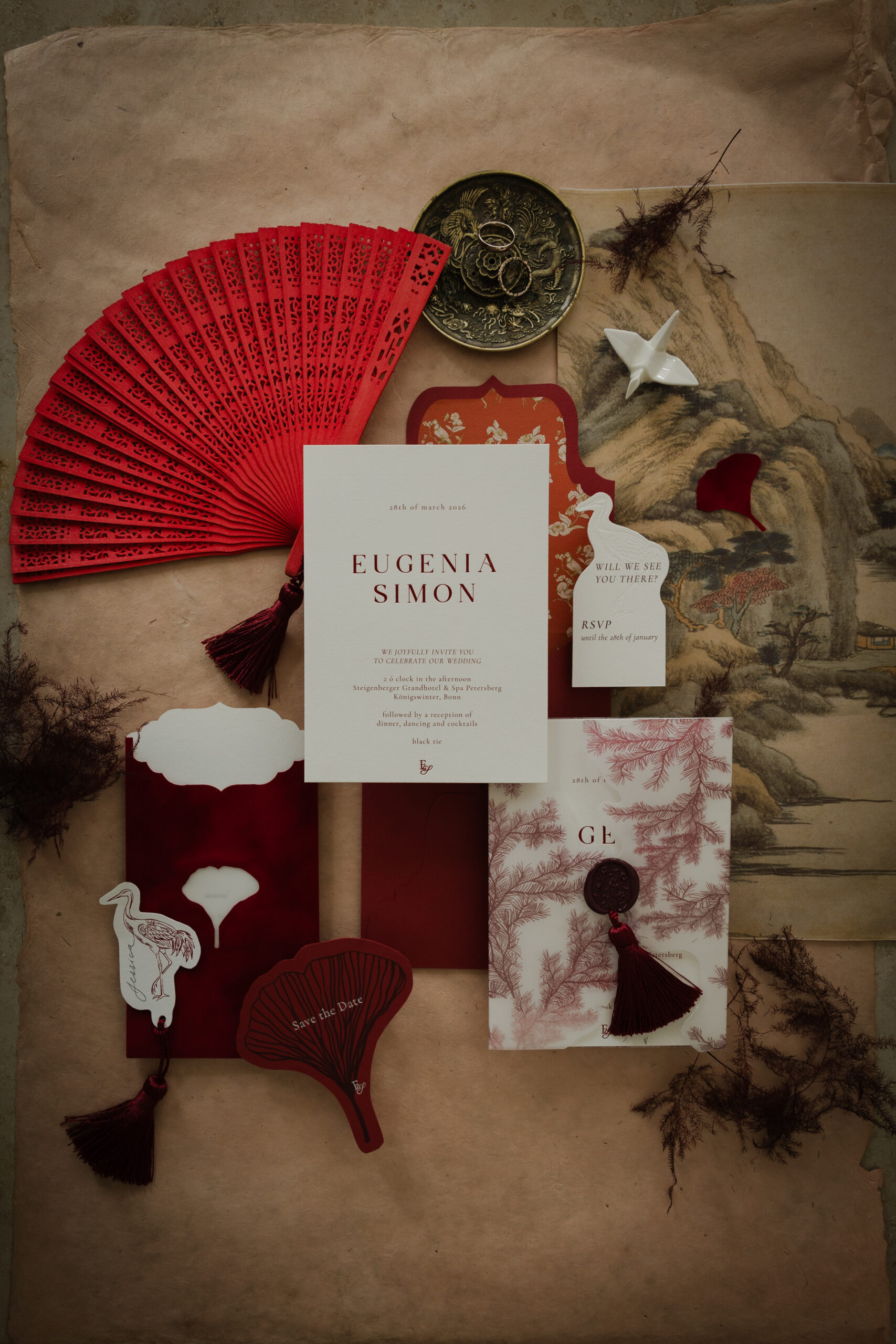 3 - Pops of Red - Annas Momente-3 Flatlay Hochzeitskarten/ Einladungskarten